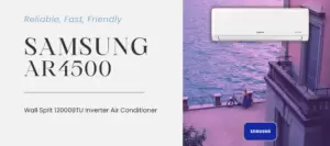 A high quality image depicting a Samsung AR4500 12000BTU Aircon